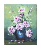 Tablou vaza cu trandafiri, pictat manual stilizat, 50x40cm acril pe panza efect 3D, Kenny Varniote