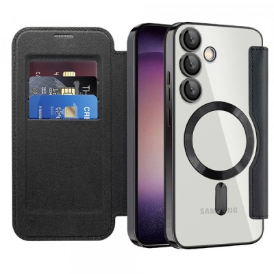 Husa MagSafe pentru Samsung Galaxy S23 S911, Techsuit, SmartMag Book, Neagra foto