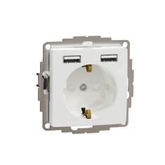 Priza simpla schuko cu USB tip A+A si protectie copii Schneider Sedna alb SDD111052