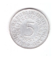 Moneda Germania 5 mark/marci 1951 D, stare foarte buna, curata