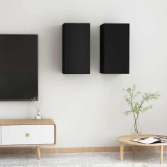 Comode TV, 2 buc., negru, 30,5x30x60 cm, lemn prelucrat