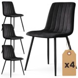 Set 4 Scaune Dining Livo Catifea Neagra Capitonat Cadru Otel Akord Furniture Factory