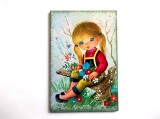 magnet frigider cu fetita cu flori 36341