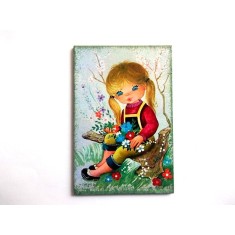 magnet frigider cu fetita cu flori 36341