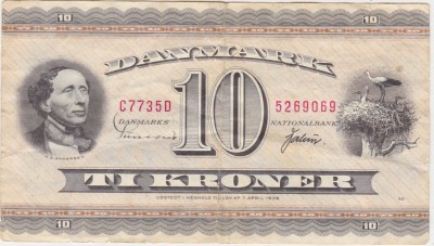 DANEMARCA 10 KRONER 1936 VF foto