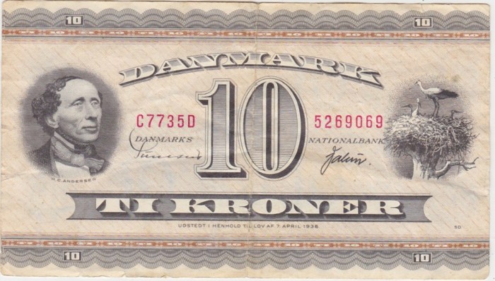 DANEMARCA 10 KRONER 1936 VF