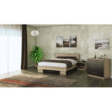 Set mobila dormitor Beta, Sonoma/Wenge, Pat 140&times;200 cm, Noptiera, Comoda