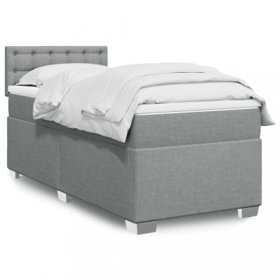 Pat box spring cu saltea, gri deschis, 90x190 cm, textil foto