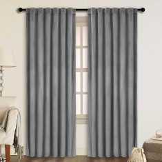 Draperie din catifea cu rejansa transparenta cu ate pentru galerie, Madison, 150x230 cm, densitate 700 g/ml, Coin gray, 1 buc