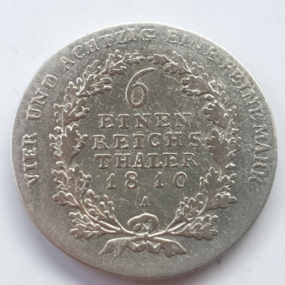 Germania Prusia 1/6 Thaler / Taler 1810 A argint William lll foto