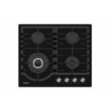 Plita incorporabila Heinner HBH-M447IWFGBK, Gaz, 4 arzatoare, Gratar fonta, Wok, Aprindere electrica, Dispozitiv de siguranta, 60 cm, Sticla neagra