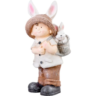 Decoratiune gradina, MagicHome, ceramica, baiat cu iepuras, 23.5x18x48 cm foto