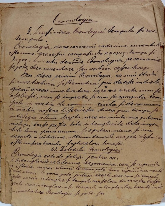 Manuscris rom&acirc;nesc vechi: Cronologia. Reprezintă unul din cursurile de studiu urmate la Institutul Teologic din Arad.
