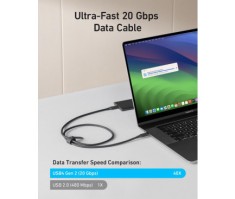 Cablu alimentare si date Anker, USB Type-C 3.2 gen 2 (T) la USB Type-C 3.2 gen 2 (T), 0.9m, 20 Gbps, 240W, Bio-TPE, negru, &quot;A80N1H11&quot; (timbru verde 0.