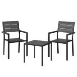 Outsunny Set bistro de grădină 3 piese masă bistro cu 2 scaune, design lamele, aspect lemn, blat HDPE rezistent la rugină | Aosom Romania
