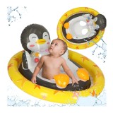 Colac de inot Intex 59570, gonflabil, cu scaun pentru bebelusi, model pinguin, multicolor