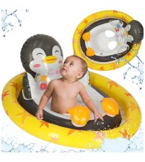 Colac de inot Intex 59570, gonflabil, cu scaun pentru bebelusi, model pinguin, multicolor