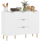 HOMCOM Dulap de Depozitare pentru Bucatarie cu 3 Sertare, Rafturi Reglabile și Picioare Metalice, 120x40x89,5 cm, Alb | Aosom Romania