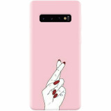 Husa silicon pentru Samsung Galaxy S10, Pink Finger Cross