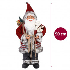 Mos Craciun decorativ, inaltime 90 cm, sac cadouri, ursulet, figurina autentica foto