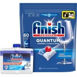 Pachet Detergent capsule pentru masina de spalat vase Finish Quantum, 60 spalari + Solutie de curatare Finish, 250 ml