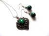 Set Colier &amp; Cercei Malachit, Handmade, Pietre Semipretioase, Pandantiv 4cm