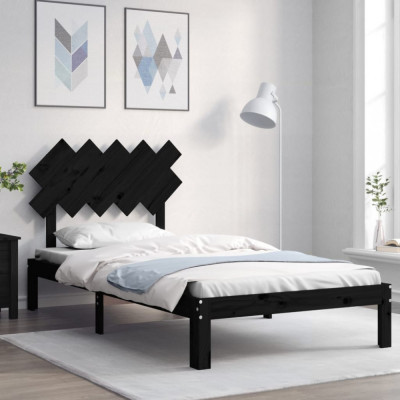 vidaXL Cadru de pat cu tăblie, negru, 100x200 cm, lemn masiv foto