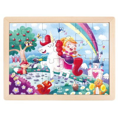 Puzzle din lemn 2 in 1 - Unicorn (26 piese), cu fata dubla si activitate foto