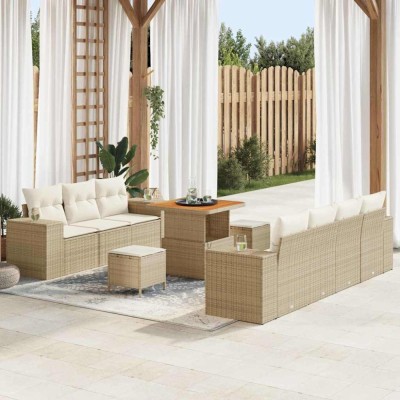 vidaXL Set de canapele pentru grădină cu pernă 10 pcs Bej și crem 3363916 foto