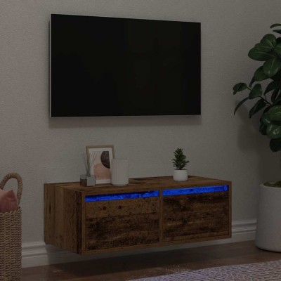 vidaXL Comodă TV cu lumini LED, lemn vechi, 75x35,5x25 cm foto