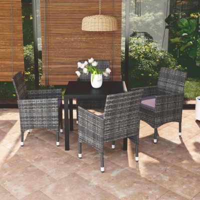 vidaXL Set de masă pentru grădină cu perne, 5 piese, gri, poliratan 3095022 foto