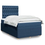 VidaXL Pat box spring cu saltea, albastru, 120x190 cm, material textil
