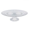 Platou Pentru Prajituri, Model Sculptat, Sticla, Transparent, Diametru 32.5 cm, Inaltime 9.5 cm, Oem