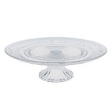 Platou Pentru Prajituri, Model Sculptat, Sticla, Transparent, Diametru 32.5 cm, Inaltime 9.5 cm, Oem