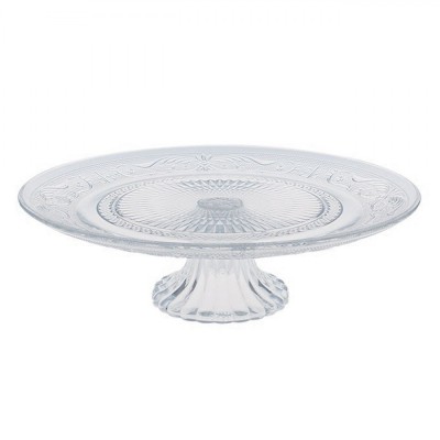 Platou Pentru Prajituri, Model Sculptat, Sticla, Transparent, Diametru 32.5 cm, Inaltime 9.5 cm foto