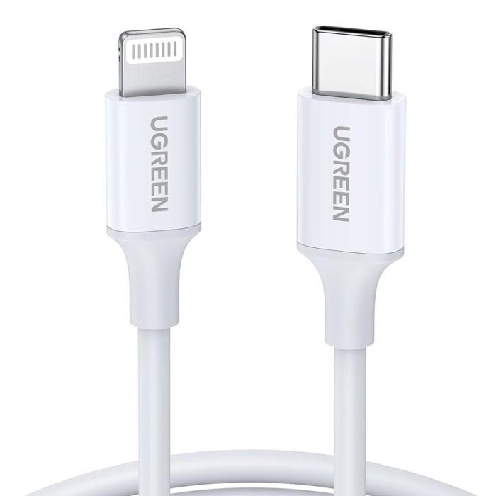 Ugreen - Data Cable US171 (10493) - for iPhone, iPad, Fast Charge, USB-C to Lightning, 3A, 480Mbps, MFI Certified, 1m - White