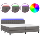 Cumpara ieftin Pat cu arcuri, saltea si LED, gri, 200x200 cm, piele ecologica