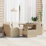 vidaXL Set de canapele pentru grădină cu pernă 7 pcs Bej Rattan poli 3348397