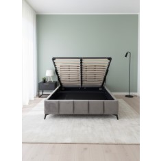 Pat Rubik 160x200 Lada de Depozitare Tapitat Catifea Gri (cod: ML2223)