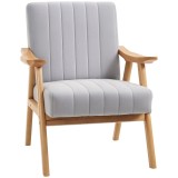 HOMCOM Fotoliu &icirc;n Design Scandinavian, Catifea, Lemn Masiv, 68 cm x 74 cm x 82 cm, Gri deschis | Aosom Romania