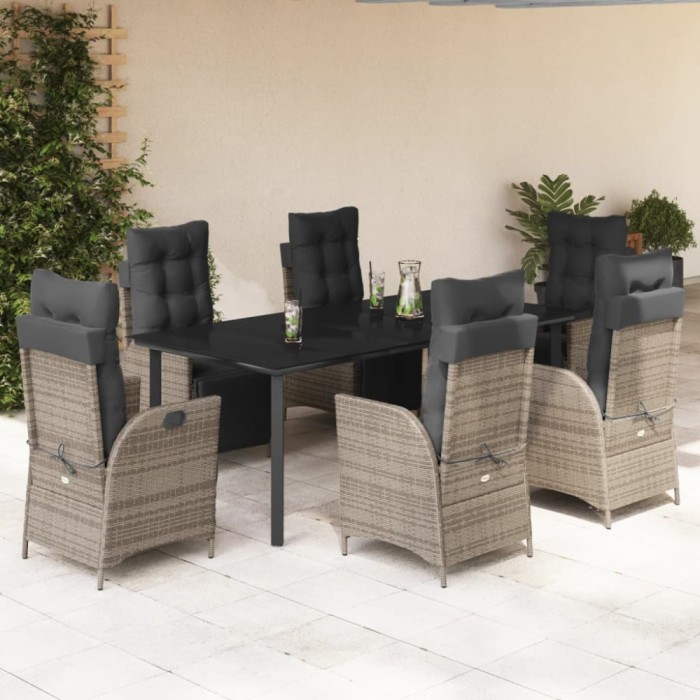 vidaXL Set mobilier de grădină cu perne, 7 piese, gri, poliratan 3213432