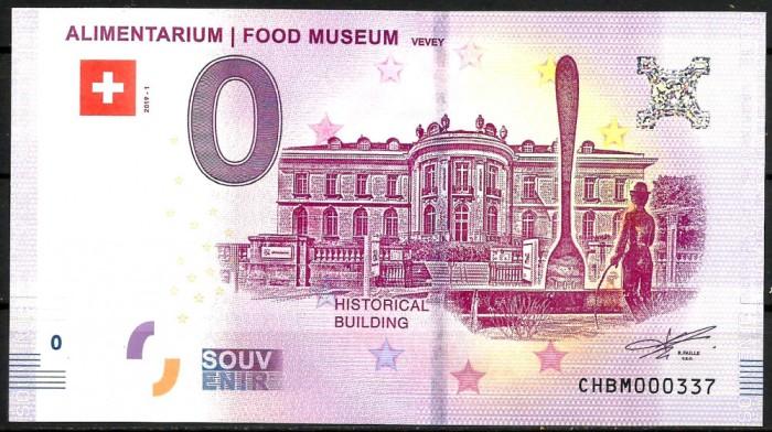 !!! RARR : 0 EURO SOUVENIR - ELVETIA , VEVEY , MUZEUL ALIMENTELOR - 2019.1 - UNC // NU TRIMIT PRIN CURIER