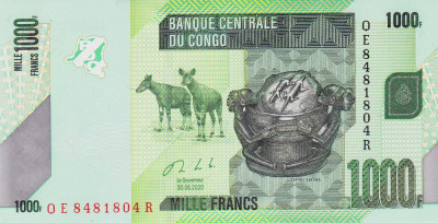 Bancnota Congo 1.000 Franci 2020 - P101c UNC foto