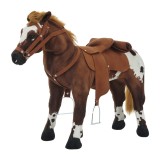HOMCOM Cal de Pluș &icirc;n Picior Efecte Sonore Nechezat și Galop Șa calapod fr&acirc;u 85L x 28l x 60H Maro Alb | Aosom Romania