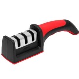 Cumpara ieftin Dispozitiv pentru ascutit cutite, cu 3 pozitii de ascutire (grosiera, usoara, fina), maner antiderapant, baza stabila, ABS si otel, rosu negru, 21.5 x