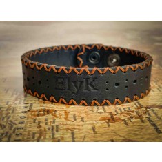 Bratara din piele naturala, handmade, lucrata si cusuta manual, Atta, Neagra, Produs in Romania