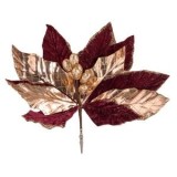 Floare decorativă catifelată cu clips, 32cm, Bordo și Bej Glitter, CMCLASS