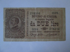 Rara! Italia 2 Lire 1914,tiraj=75000 bucati foto