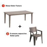 Cumpara ieftin Pachet Masa cappuccino Keter Futura + 6 Scaune cappuccino Keter Julie