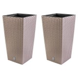 Set 2 ghivece de flori, Rato, imitatie ratan, inalte, 32.5x32.5x61 cm, cafeniu, Prosperplast